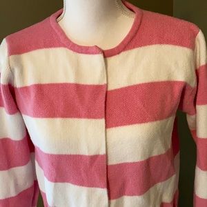Pink and white cardigan sweater